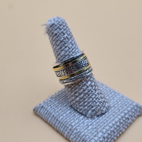 Size 8 Sterling Silver Silpada Brand Floral Spinner Anxiety Band Ring A4737 - Picture 2 of 8